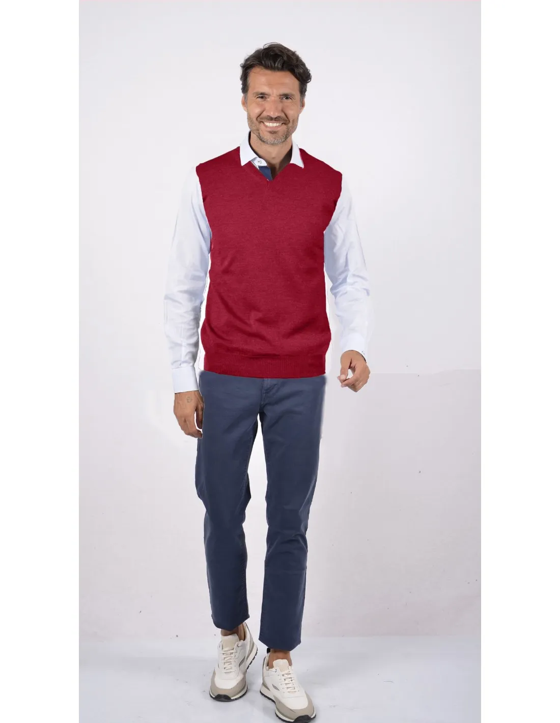 Maglia collo v mm lana merino 4 stagioni bordo'