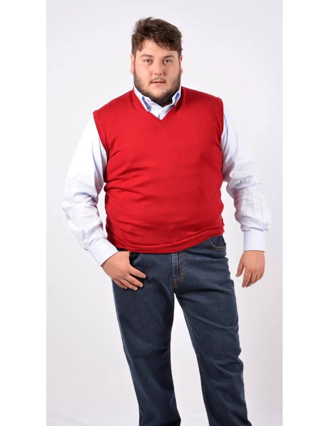 Maglia collo v mm lana rosso taglie forti