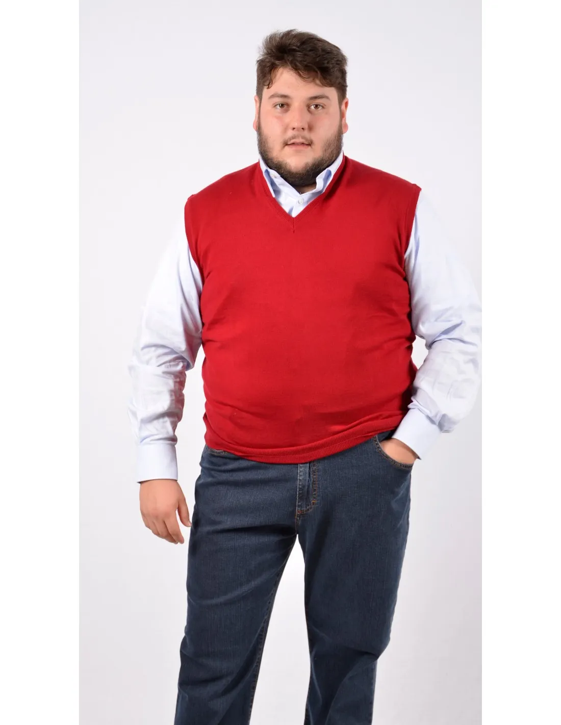 Maglia collo v mm lana rosso taglie forti