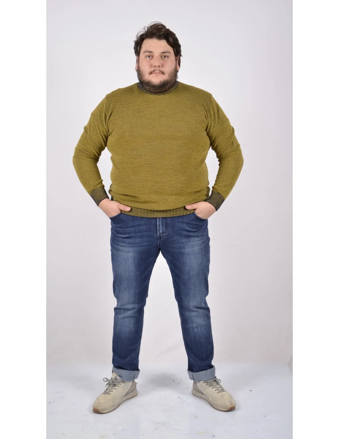 Maglia girocollo ml lana giallo taglie forti