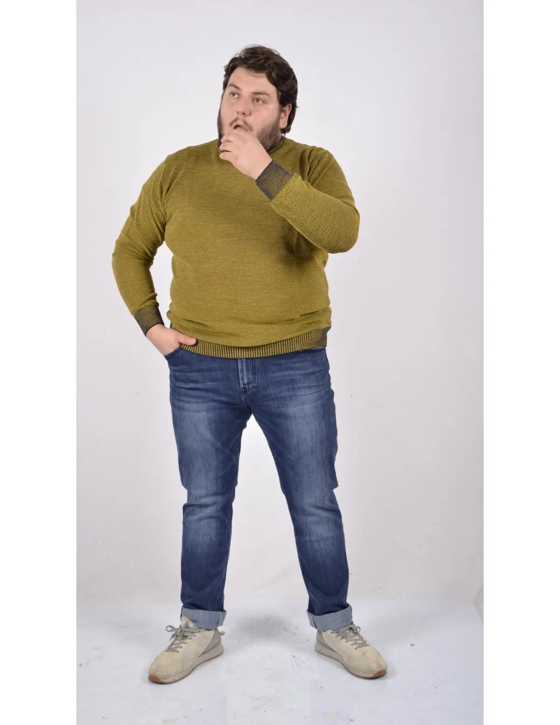 Maglia girocollo ml lana giallo taglie forti