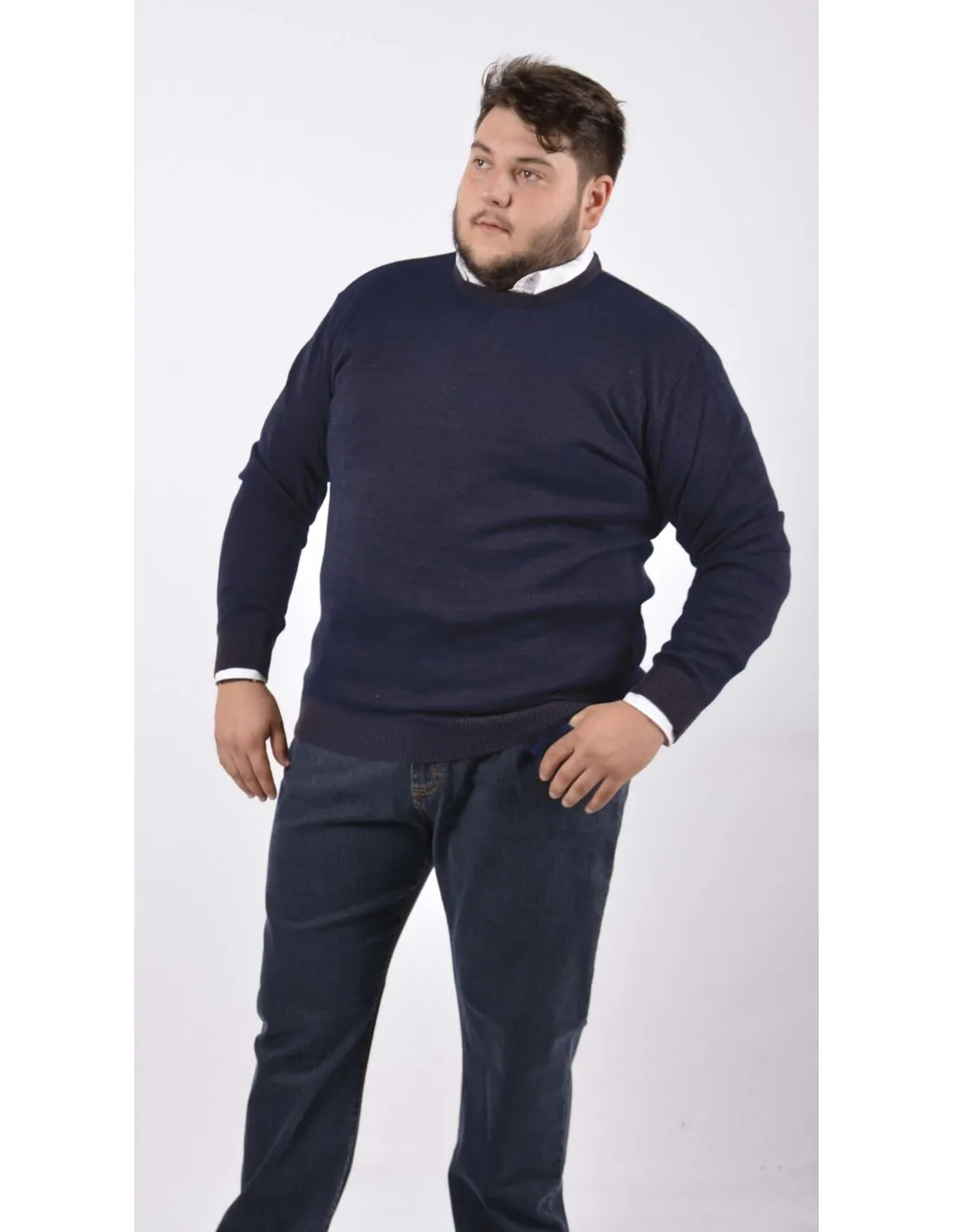Maglia girocollo ml lana merino blu taglie forti