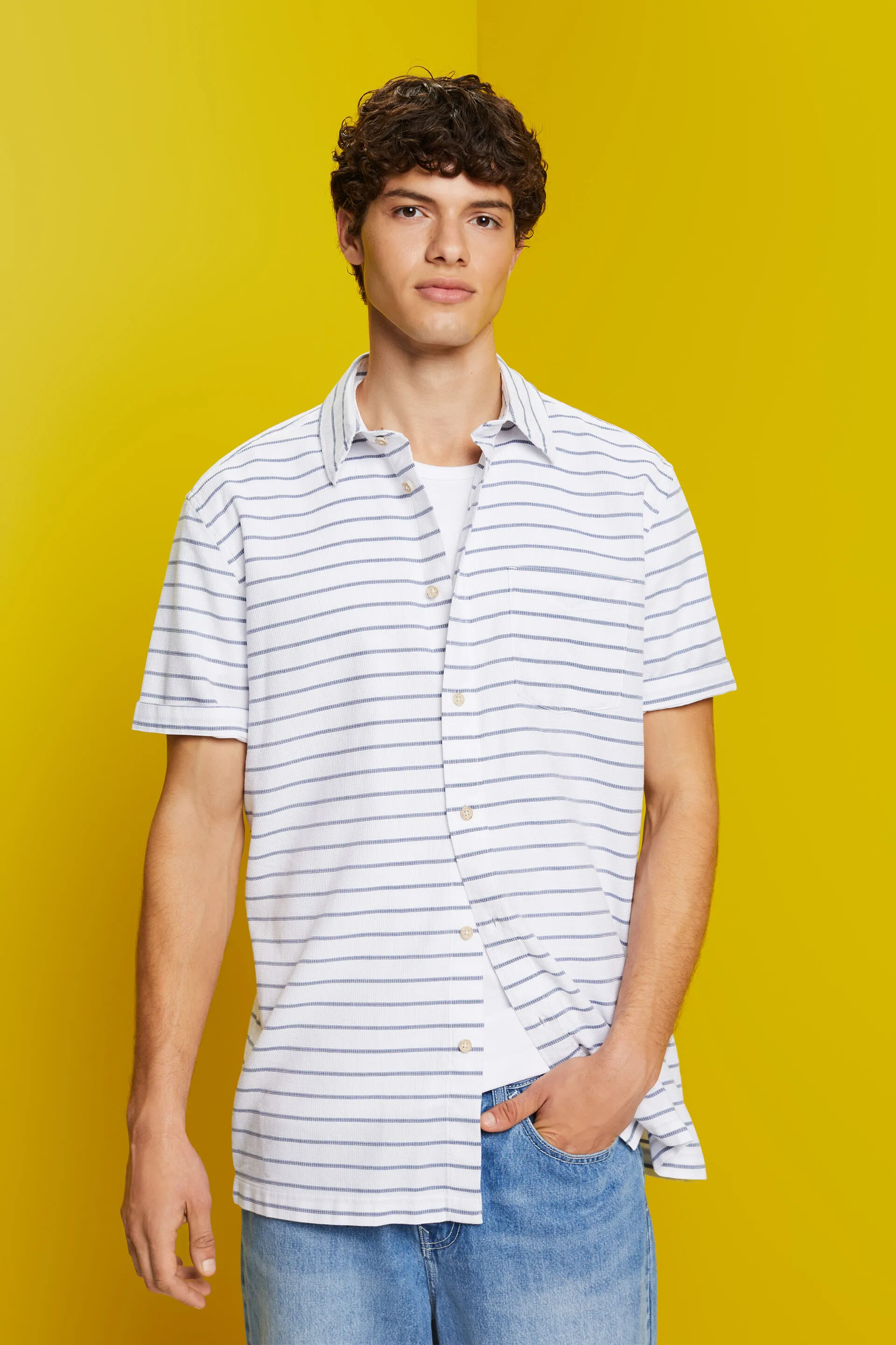 Maglia in piqué a nido d’ape a righe, 100% cotone