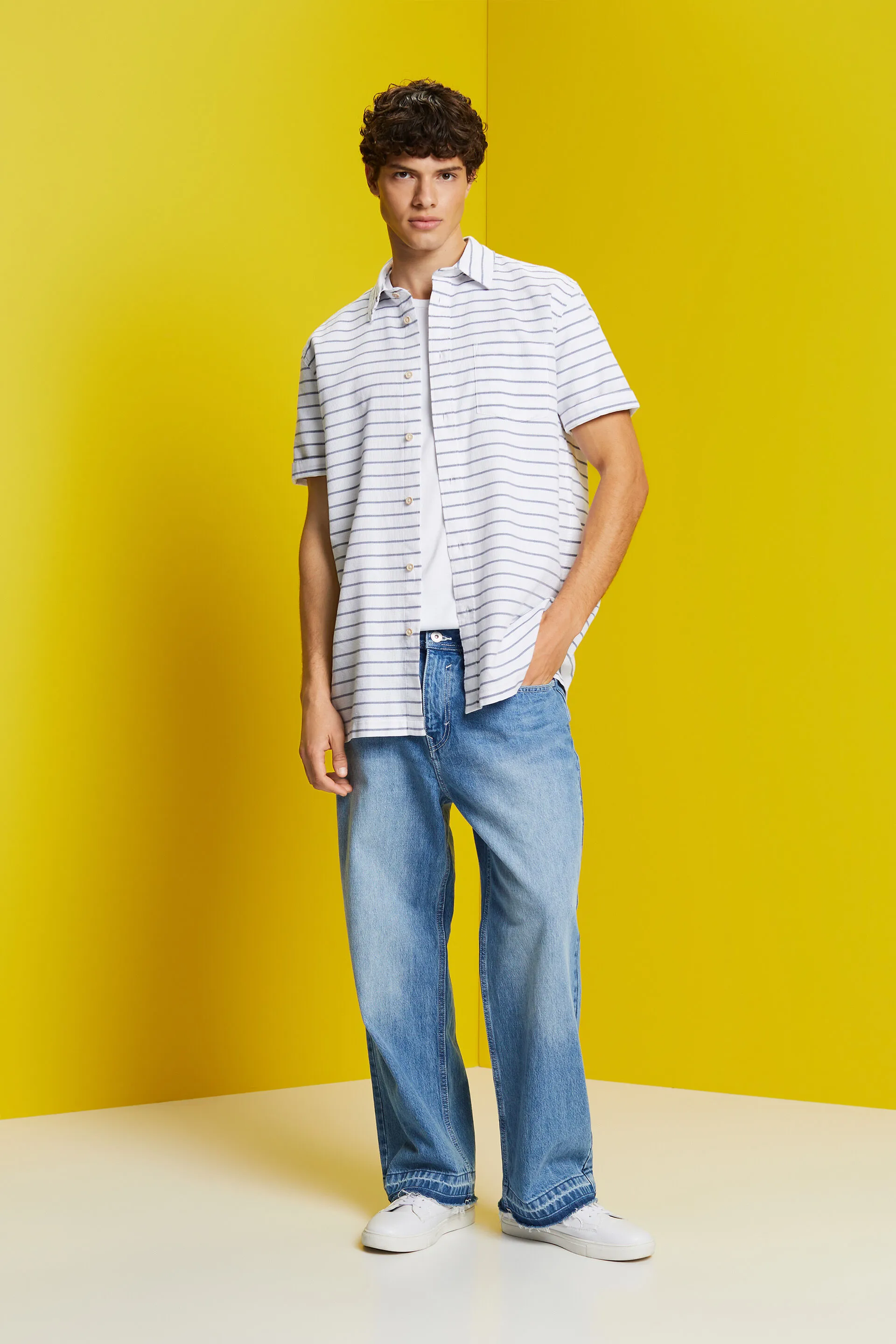 Maglia in piqué a nido d’ape a righe, 100% cotone