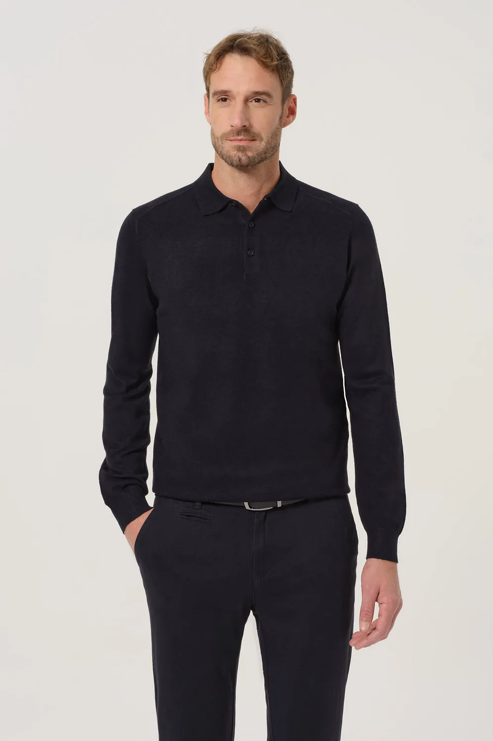 Maglia Strutturata stile polo Blu Navy