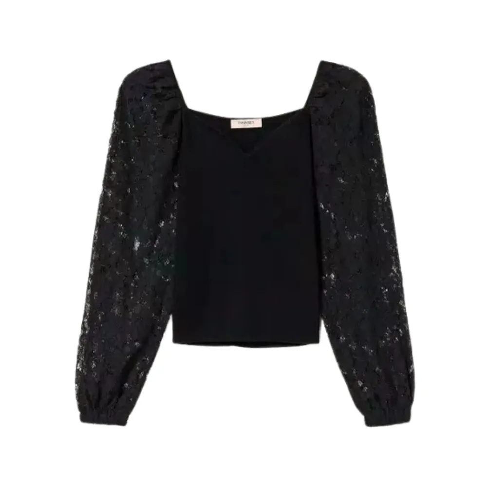 Maglia Twinset fitted con maniche in pizzo