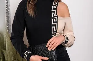 Maglietta con stampa geometrica Nelyna, nero e beige