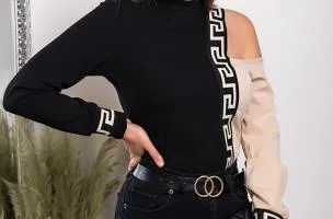 Maglietta con stampa geometrica Nelyna, nero e beige