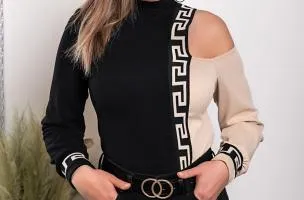 Maglietta con stampa geometrica Nelyna, nero e beige