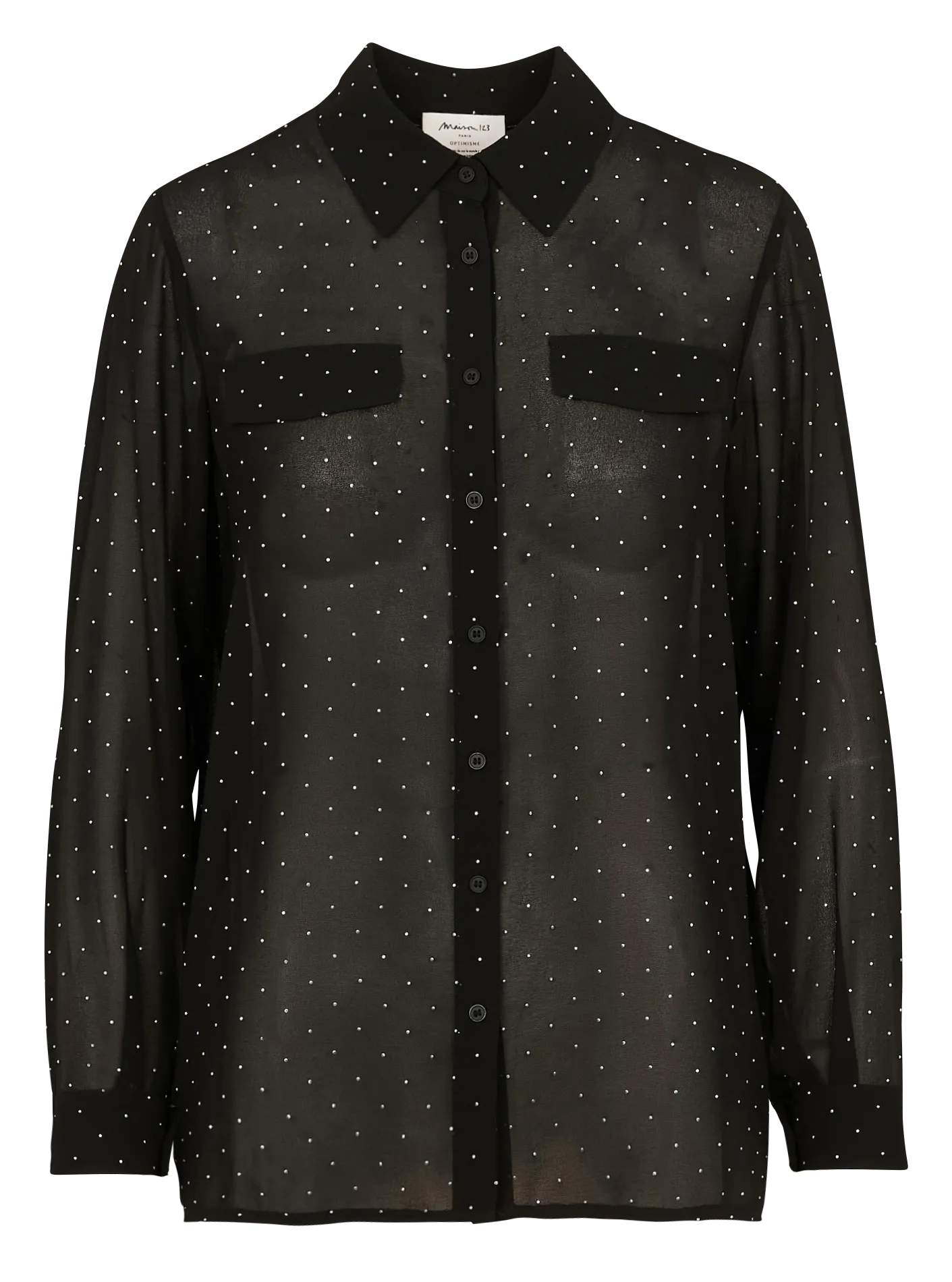  MAISON 123   BACH - Camicia diritta con strass | Nero