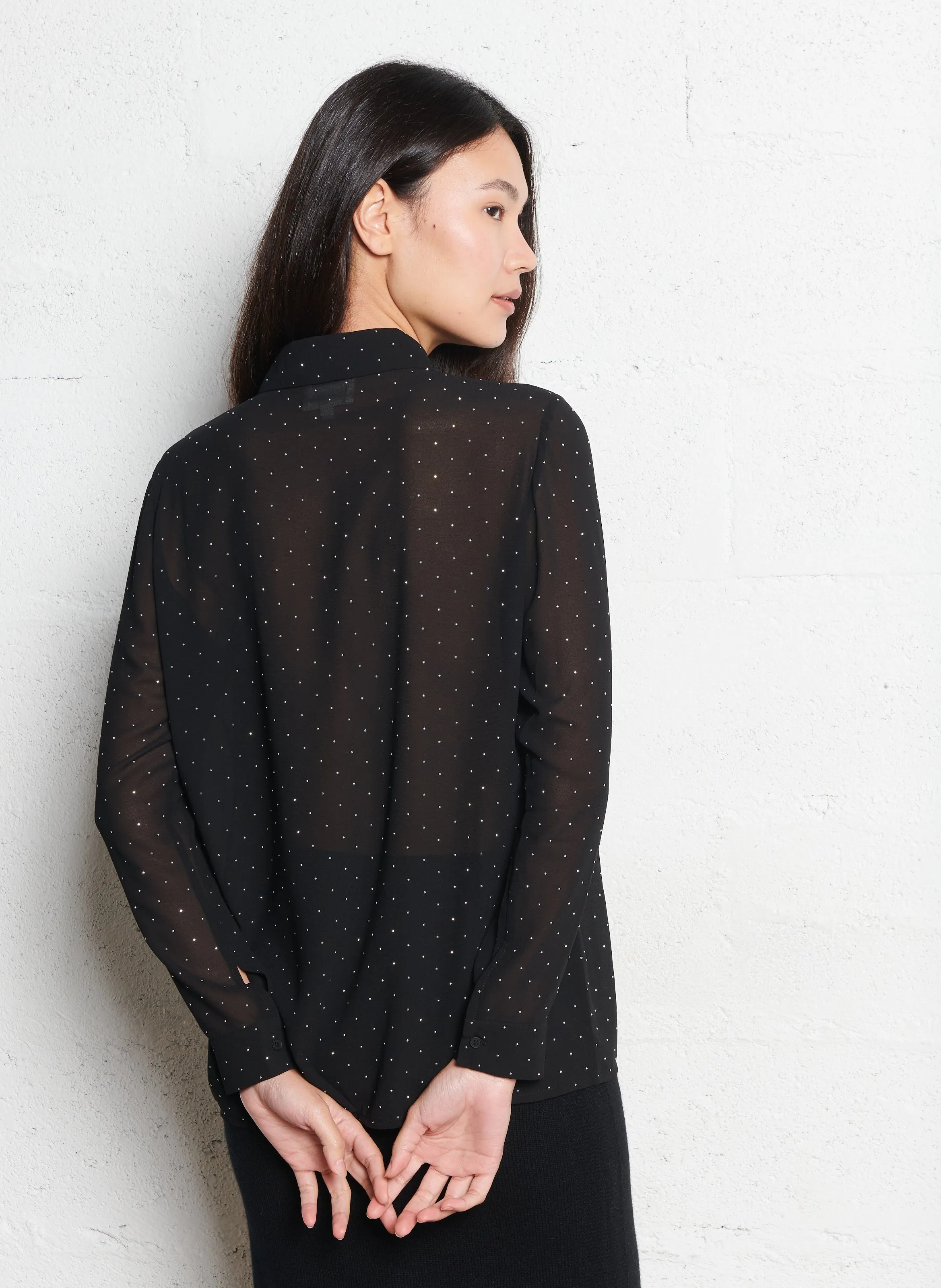  MAISON 123   BACH - Camicia diritta con strass | Nero