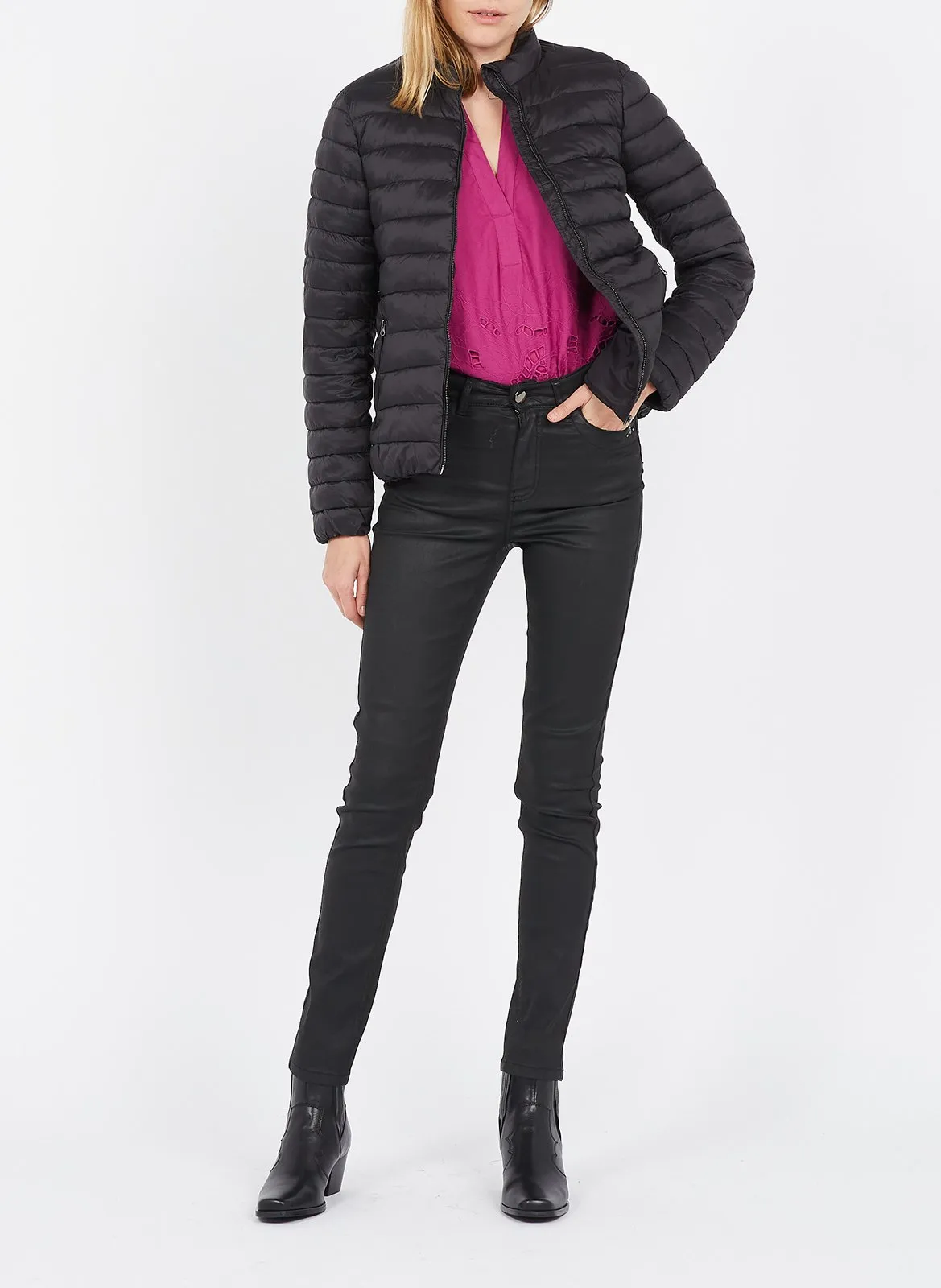  MAISON 123   SUZY - Jeans slim fit cerati a vita alta | Nero