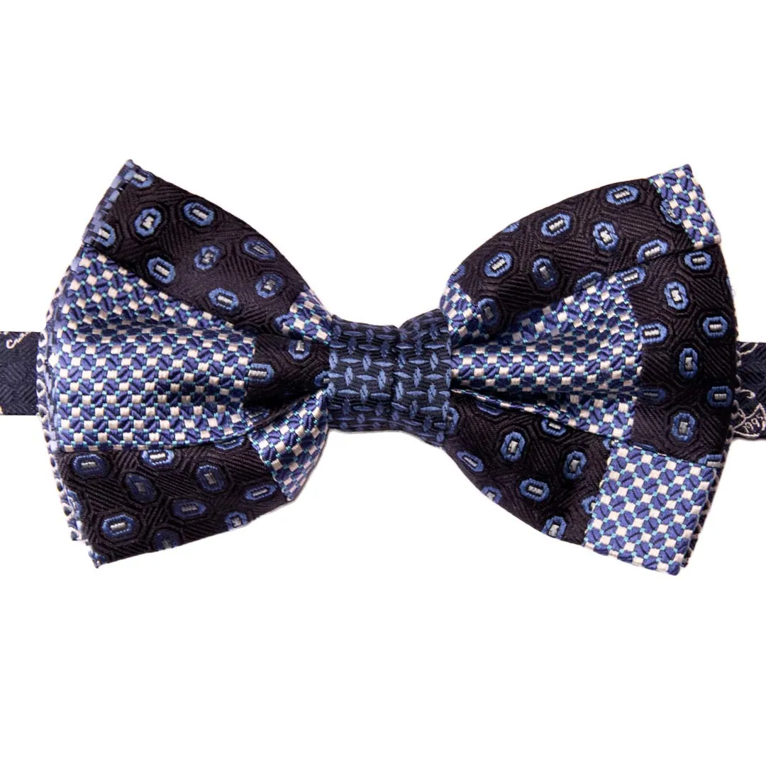 Man Blue Patchwork Silk Pre-Tied Bow Tie Multicolor Pattern PATCH805