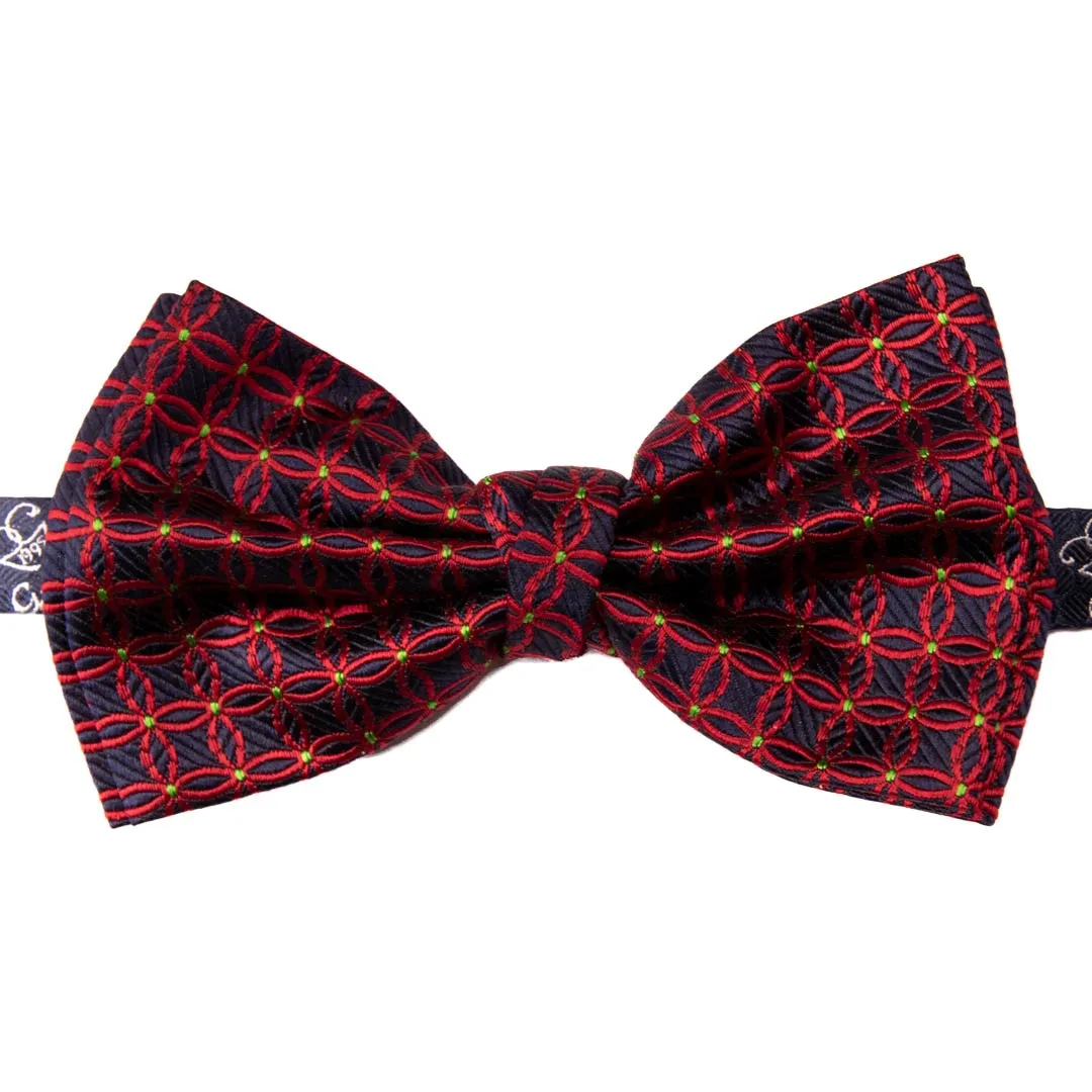 Man Blue Silk Pre-Tied Bow Tie Green Red Pattern Pap821