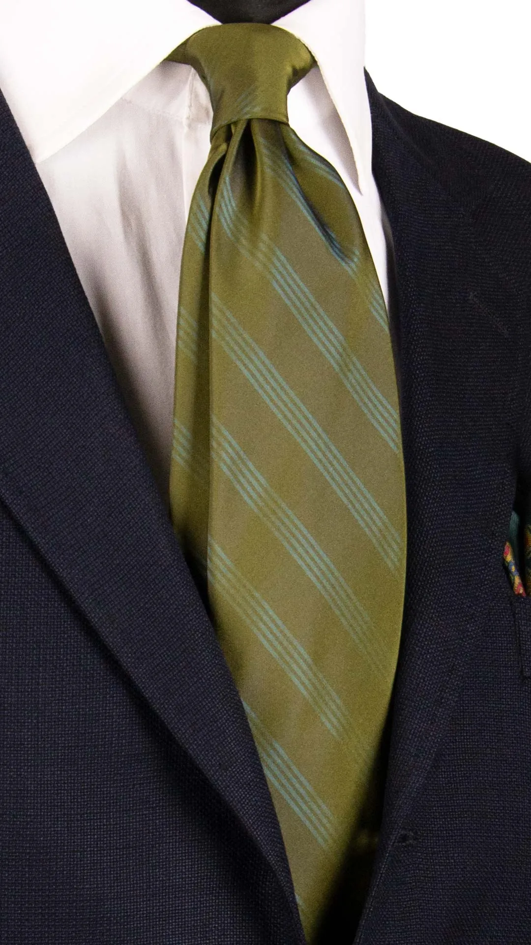 Man Green Regimental Silk Tie Tone on Tone Stripes 7065