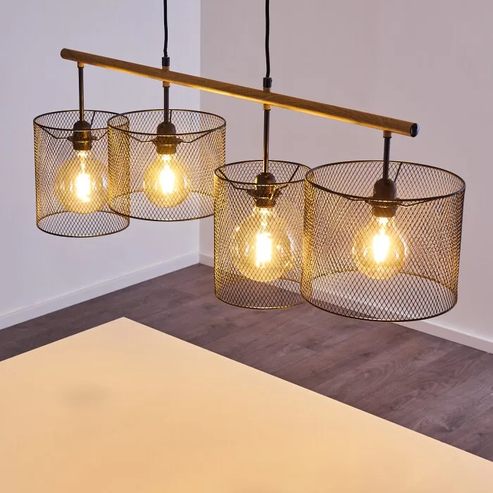 Manose Lampada a Sospensione Legno scuro, Nero, 4-Luci