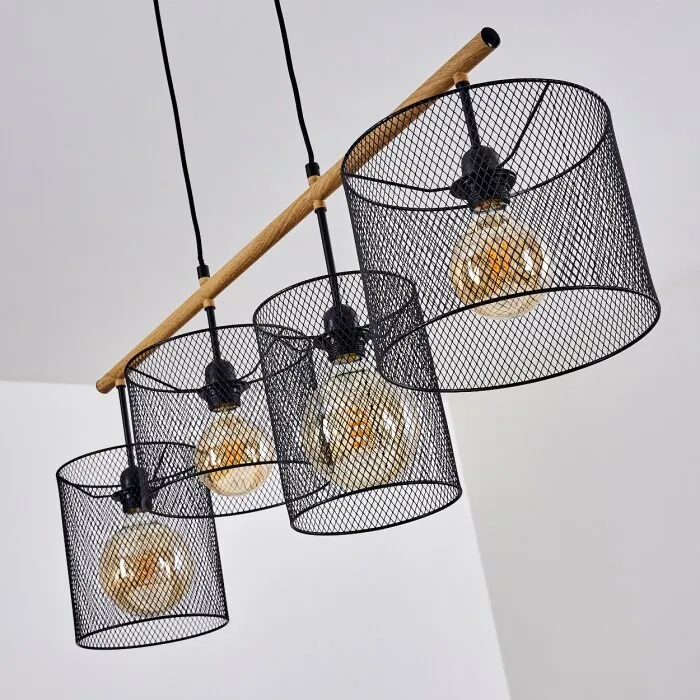 Manose Lampada a Sospensione Legno scuro, Nero, 4-Luci