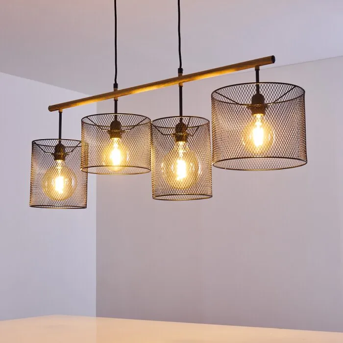 Manose Lampada a Sospensione Legno scuro, Nero, 4-Luci