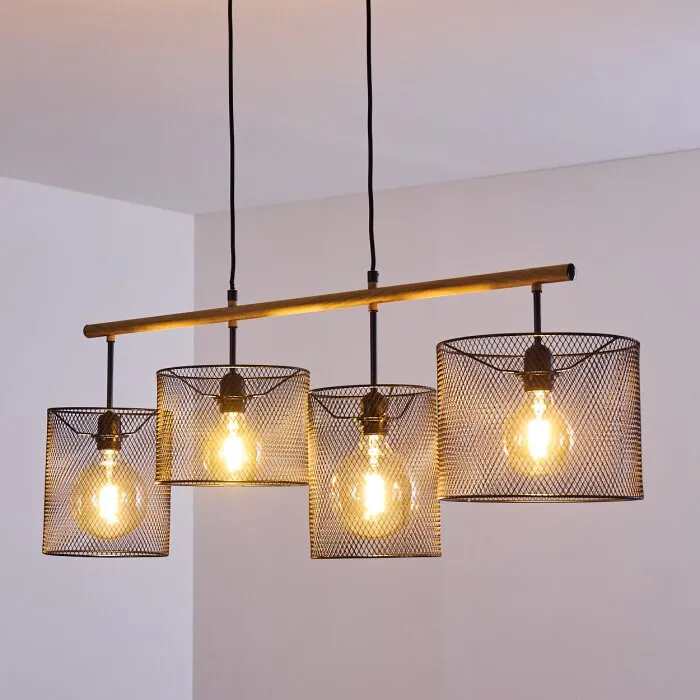 Manose Lampada a Sospensione Legno scuro, Nero, 4-Luci