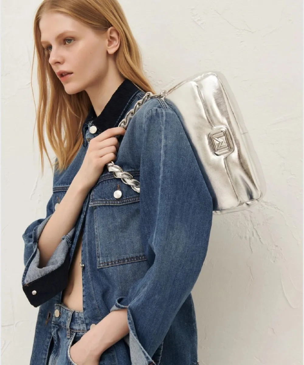 Marella Emily borsa baguette, pelle vegana argento