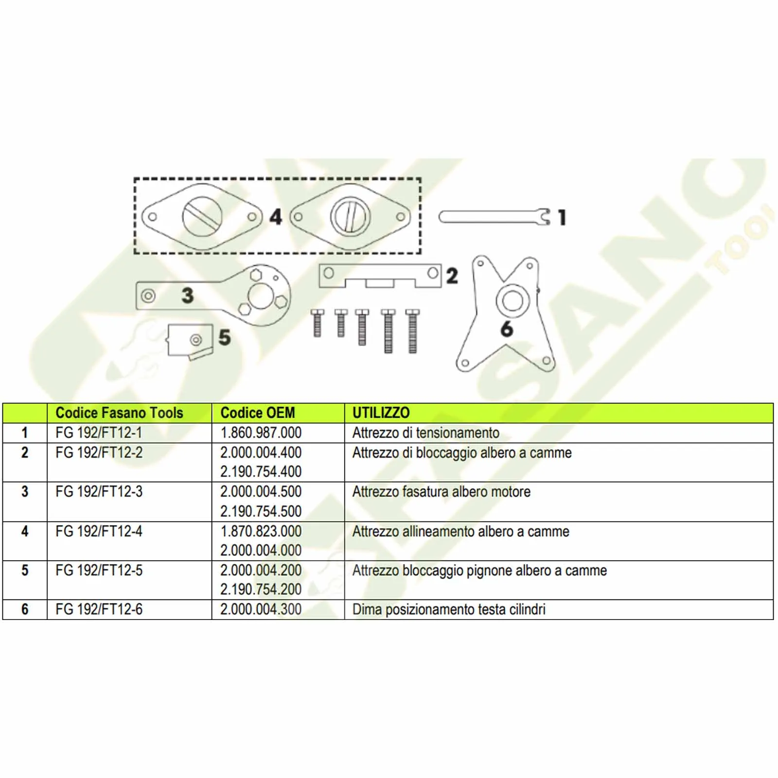Messa in Fase per Motori FIAT LANCIA 1.2 8V e 1.4 8V a Benzina e Metano FASANO TOOLS Kit Utensili Set Serie Attrezzi FG192/FT12