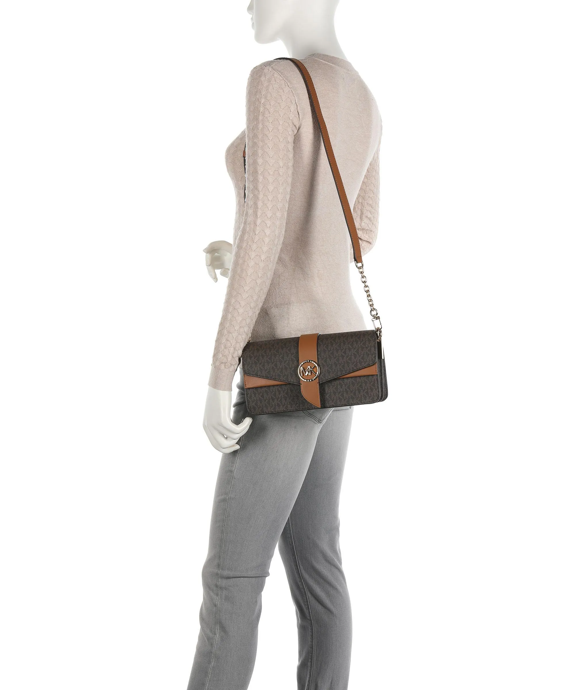  Michael Kors Greenwich Borsa a spalla pelle sintetica marrone scuro  