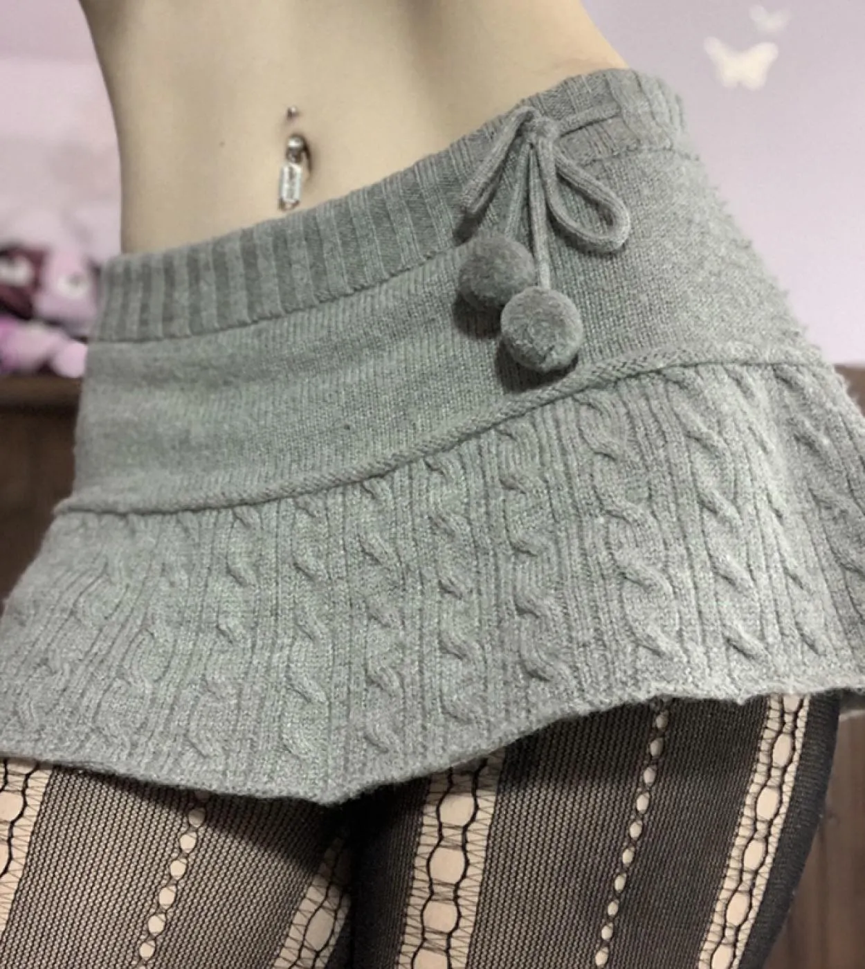 Minigonne lavorate a maglia con lacci in pelliccia Gonne a tubino dolci e carine Twist Skinny a vita bassa Gonne corte da do