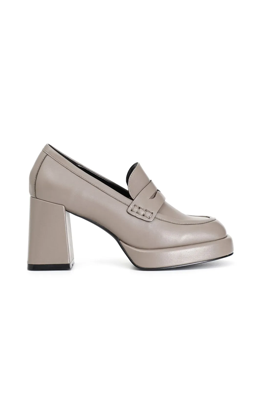 mocassino donna in pelle con plateau taupe
