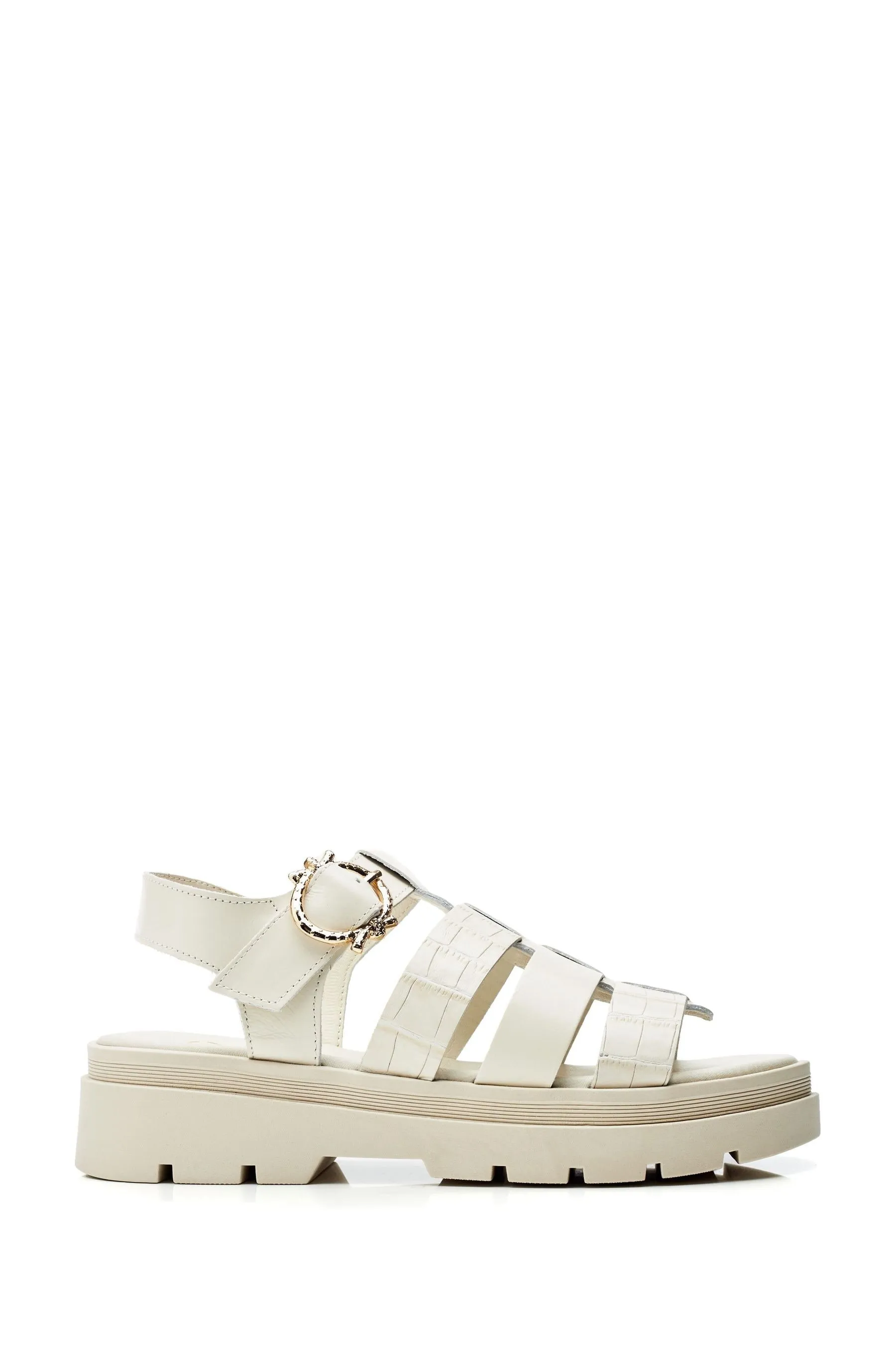Moda in Pelle - Bianco pesante stile pescatore ossidiana - Sandali