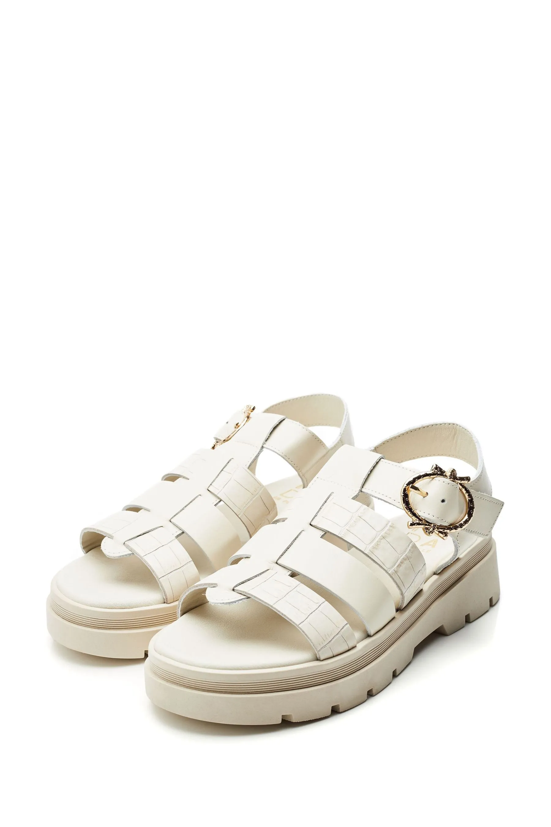 Moda in Pelle - Bianco pesante stile pescatore ossidiana - Sandali