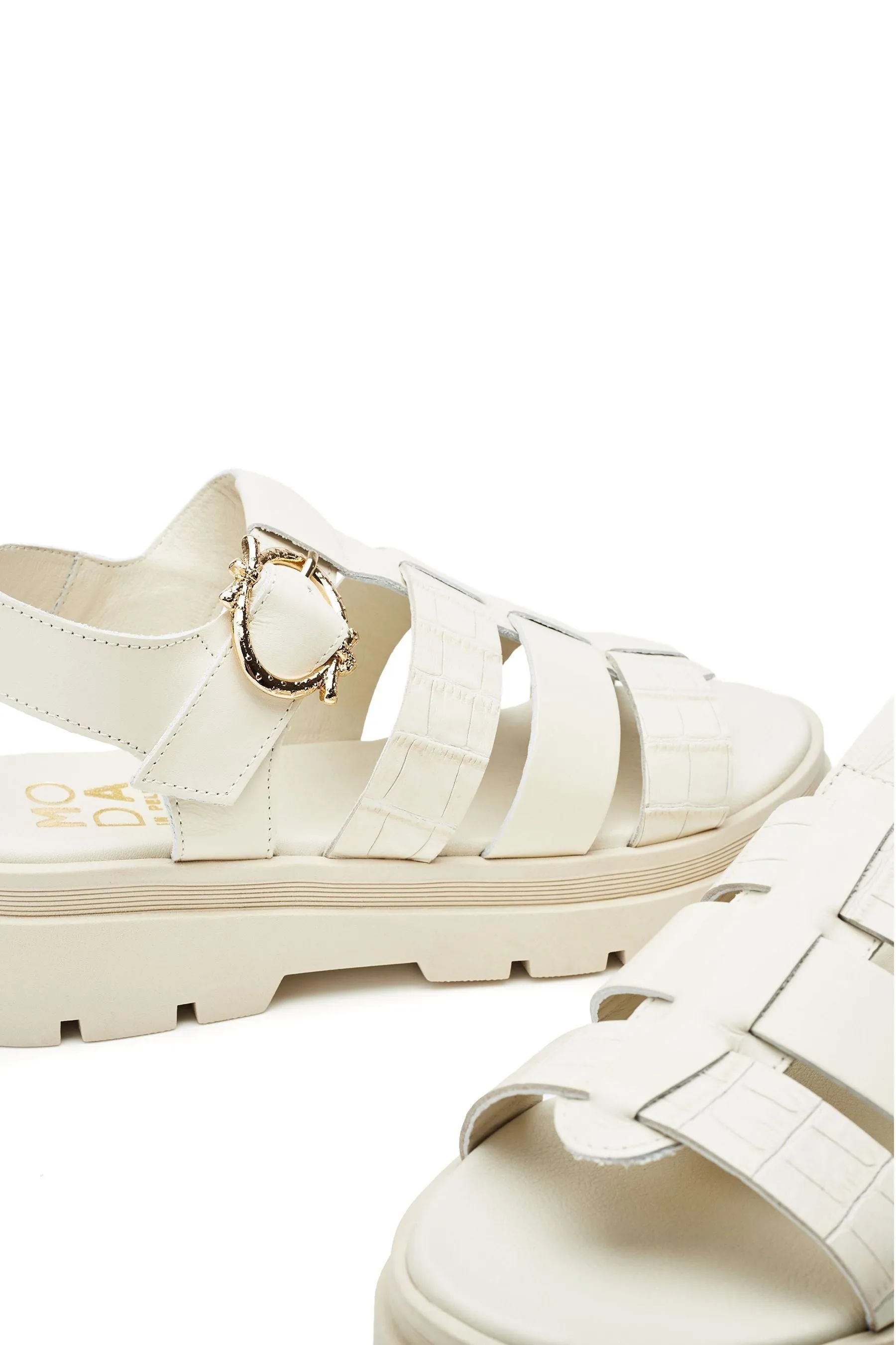 Moda in Pelle - Bianco pesante stile pescatore ossidiana - Sandali