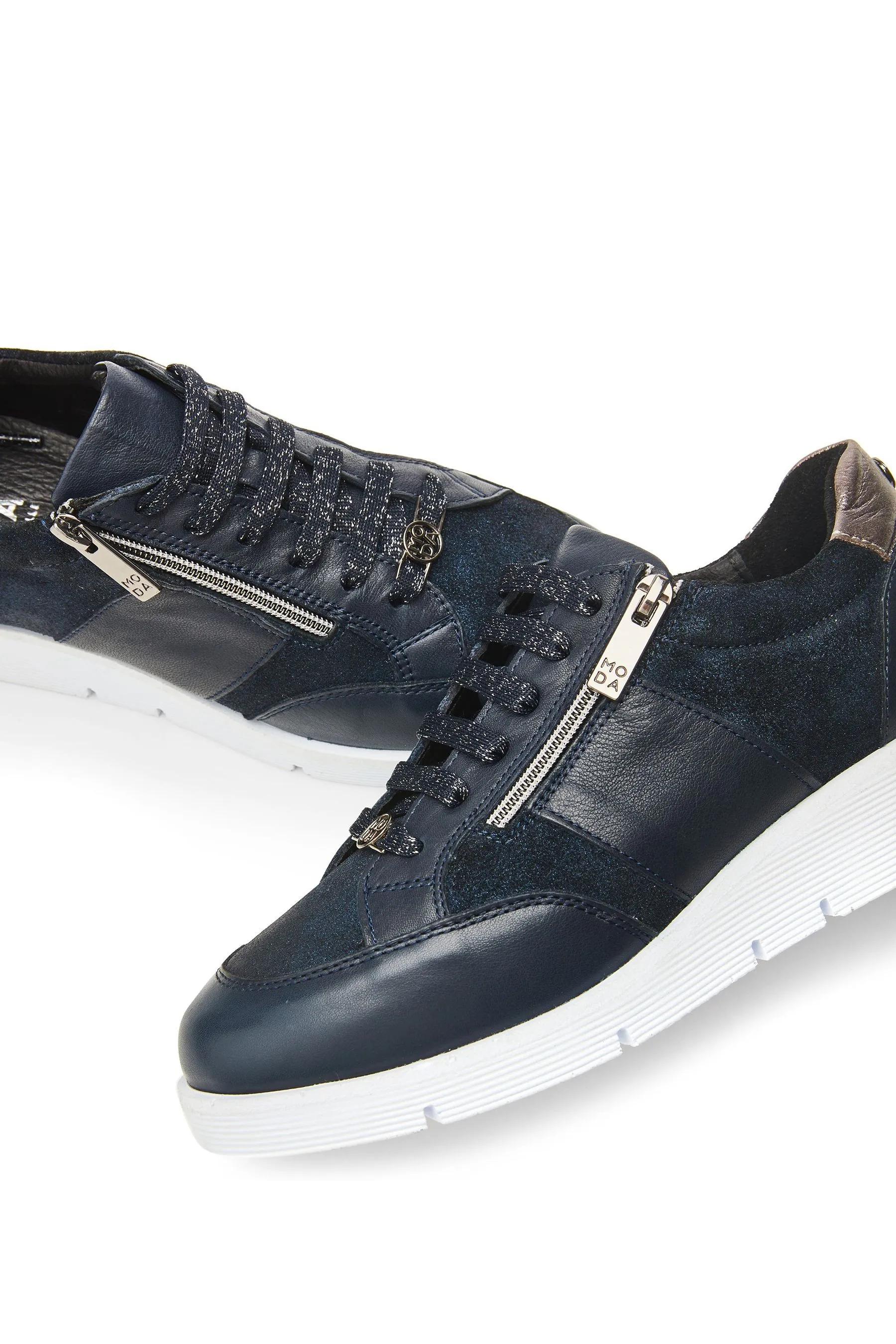 Moda in Pelle Blu - Ambienne - Scarpe da ginnastica con zeppa e zip laterale