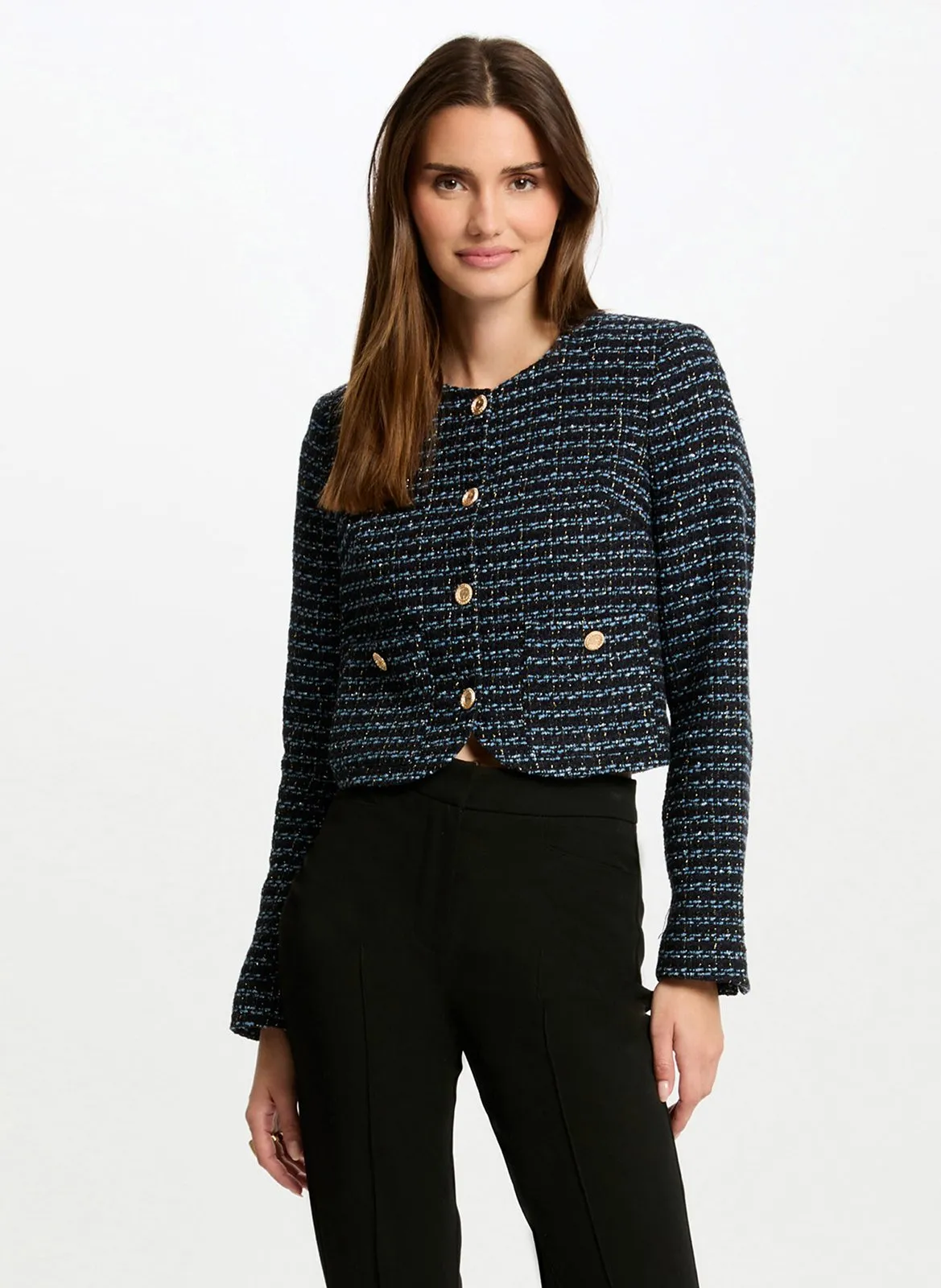  MORGAN   VKEVO.F - Giacca diritta con scollo rotondo in cotone riciclato misto | Multicolore