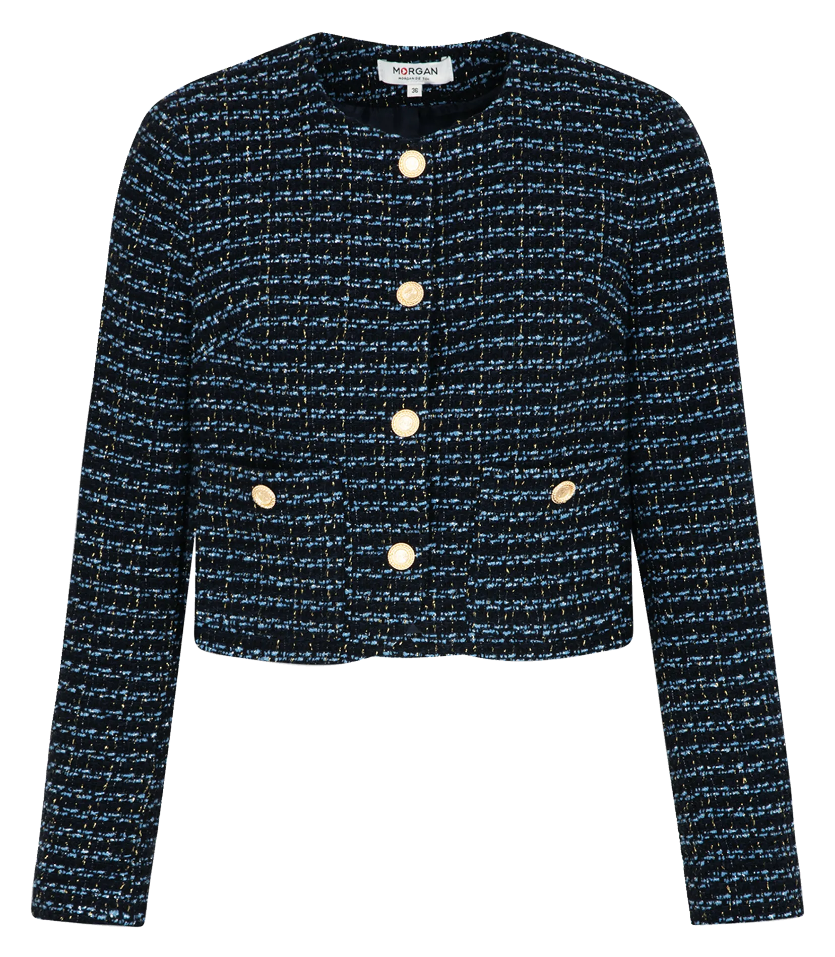  MORGAN   VKEVO.F - Giacca diritta con scollo rotondo in cotone riciclato misto | Multicolore