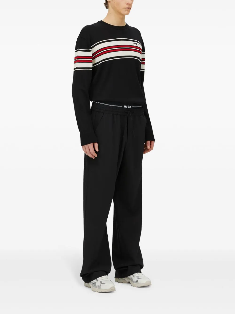 Msgm Maglia Nero Uomo Dettaglio a Righe