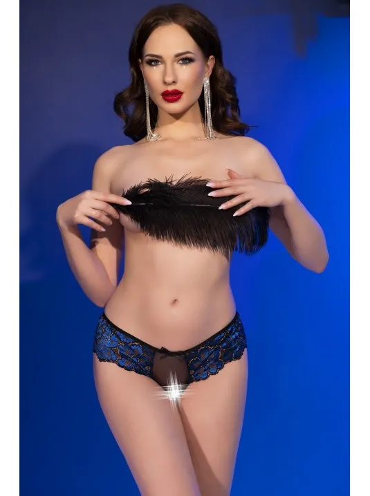 Mutandine aperte in pizzo INT775 blu-nero