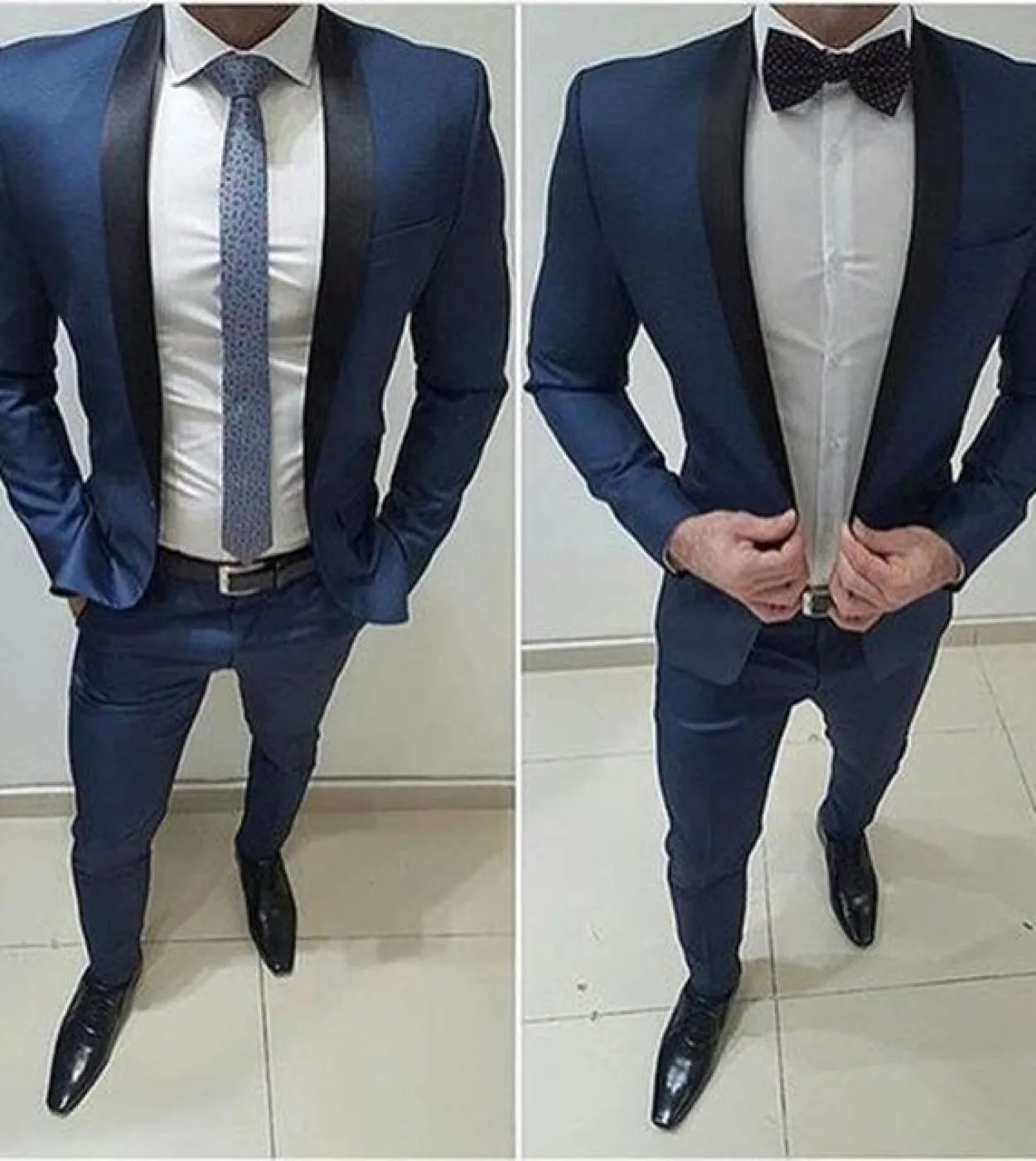 Navy Blue Costume Homme Tuxedo Uomo Abiti per matrimonio 2 pezzi Groomsmen Suit Blazer Petalo Risvolto Terno Abiti da festa jack
