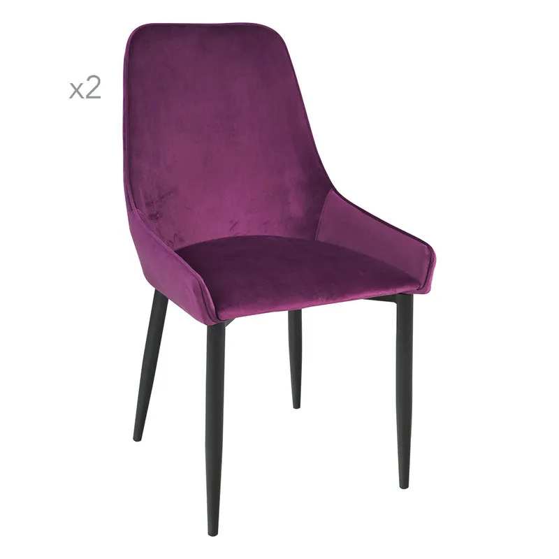 Novità Home Set 2 sedie imbottite in velluto melanzana
