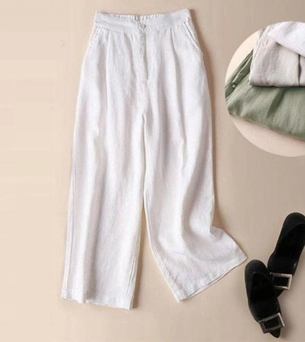 Nuovi pantaloni estivi da donna a gamba larga Pantaloni elastici in vita in cotone solido Pantaloni larghi casual alla caviglia