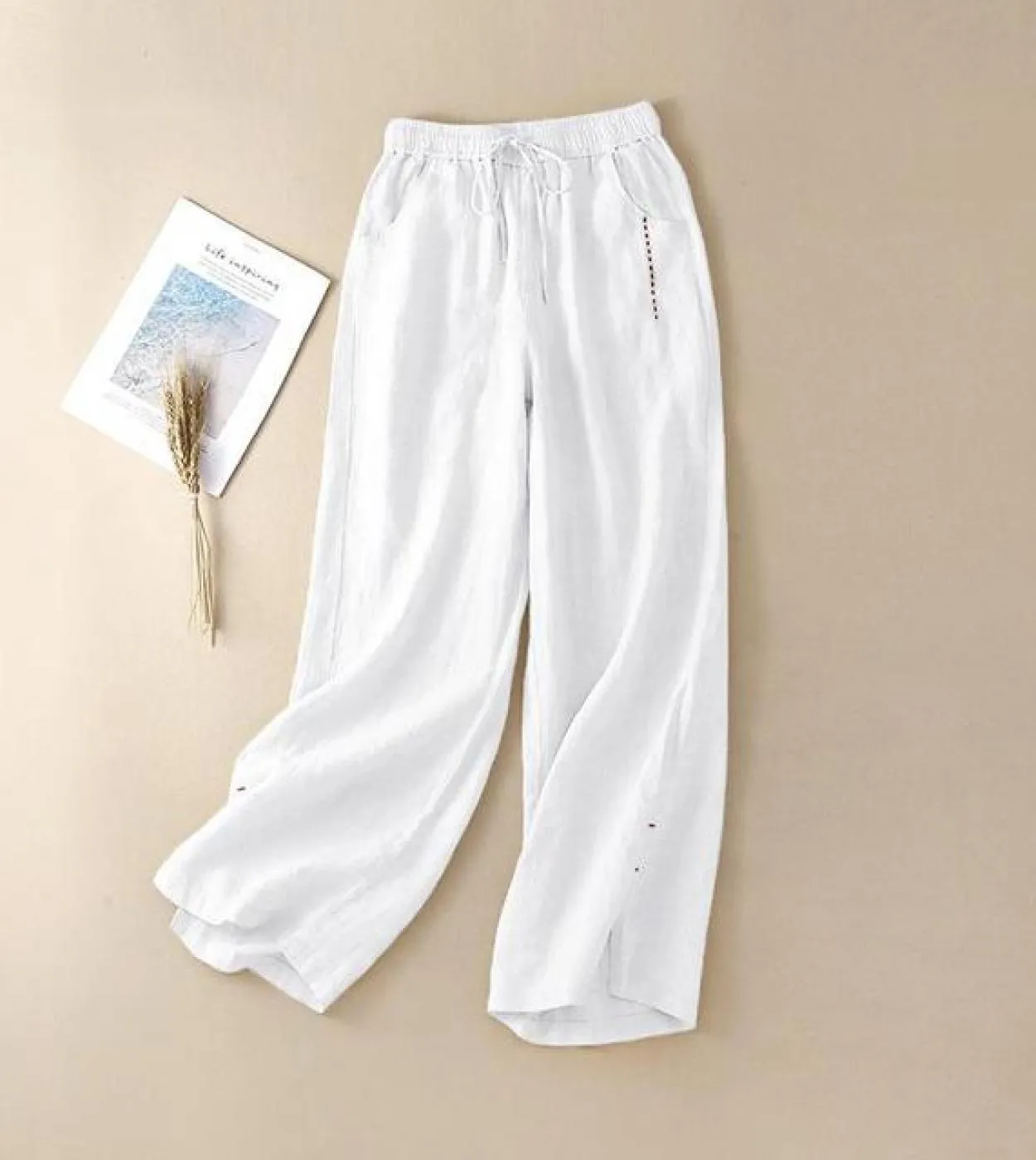 Nuovo 2022 primavera estate stile artistico donna elastico in vita solido pantaloni larghi larghi pantaloni casual in lino coton