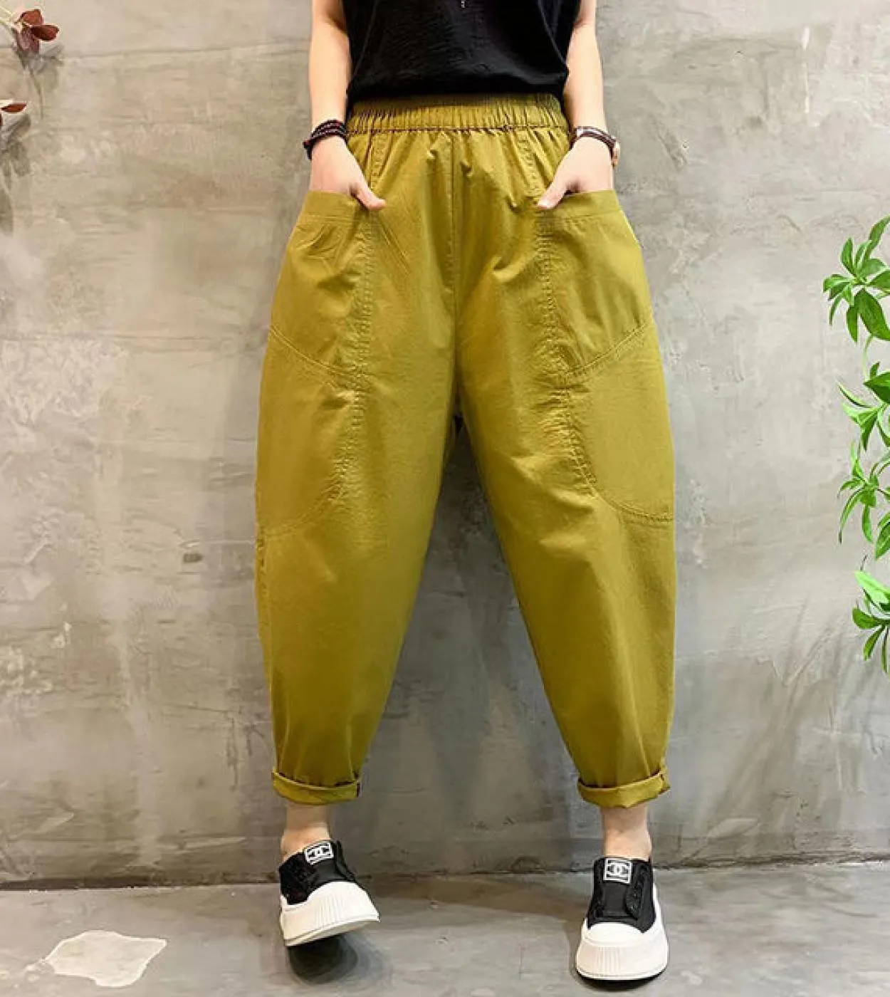 Nuovo arrivo 2022 primavera estate donna elastico in vita pantaloni larghi alla caviglia pantaloni Harem casual in cotone solido