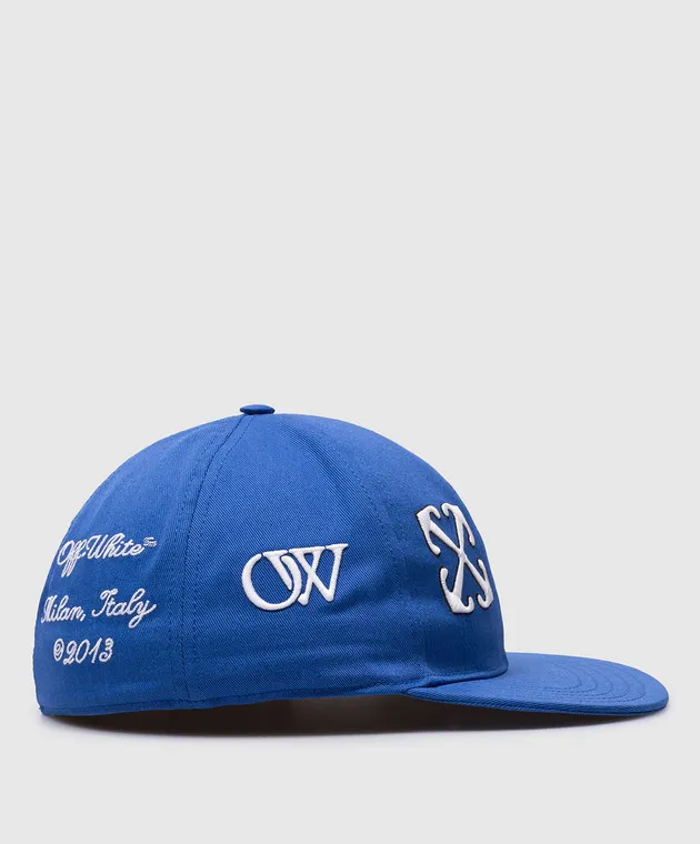 Off-White Cappellino blu con ricamo logo OMLB055S24FAB005