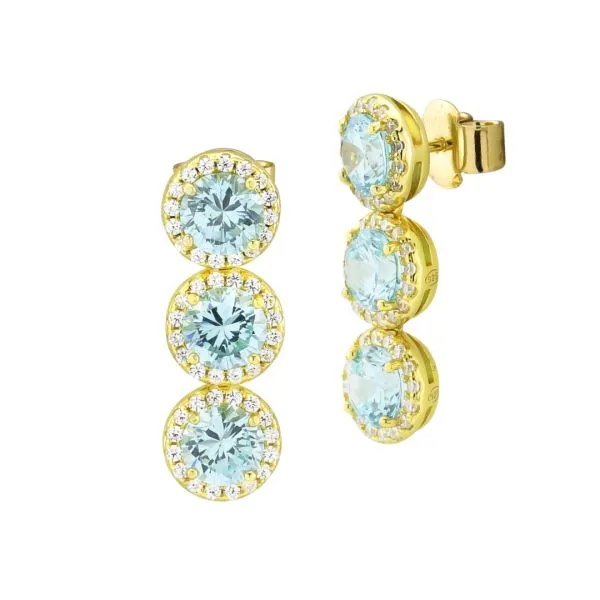OR827DA Orecchini oro giallo pendenti con cristalli acquamarina circondati da zirconi    