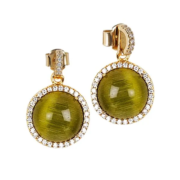 Orecchini con pendente cabochon verde olivina e zirconi    