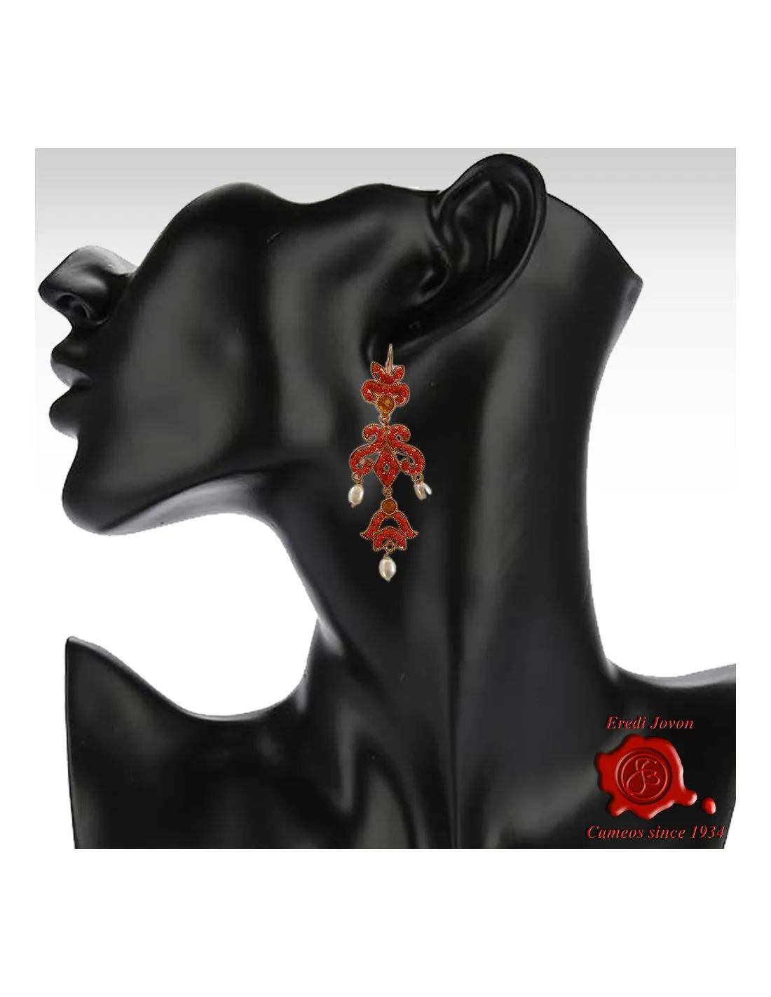 Orecchino Corallo Rosso Stile Borbonico