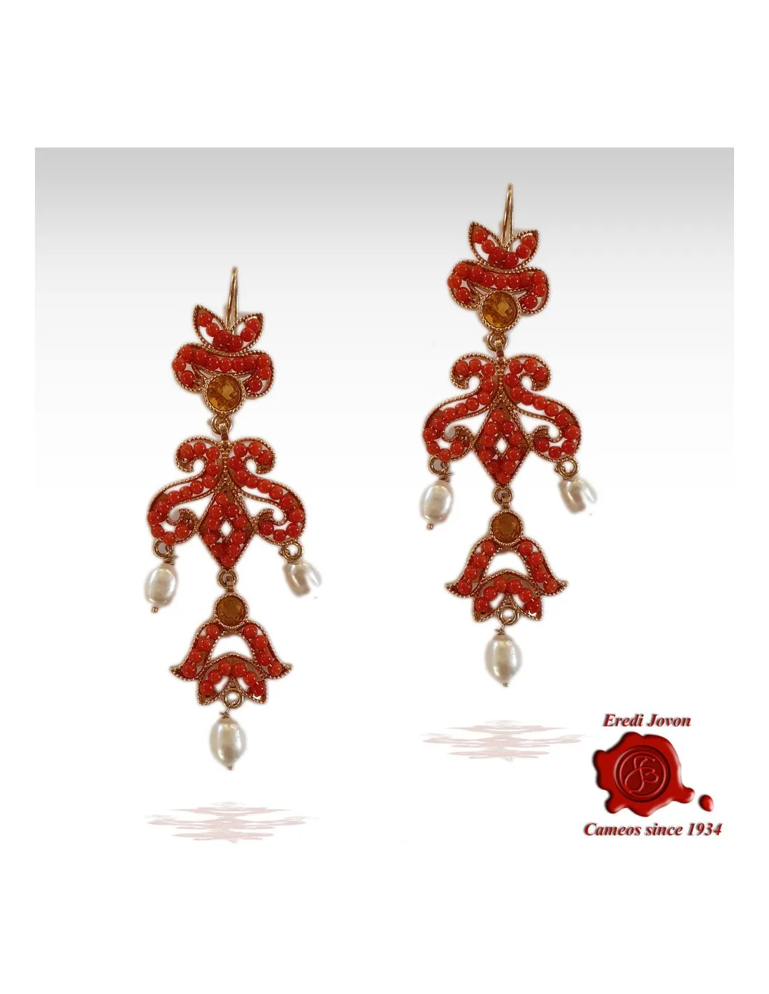 Orecchino Corallo Rosso Stile Borbonico