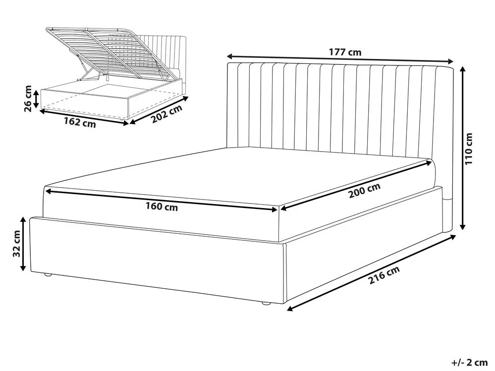 Ottoman Bed Fabric VION 160 x 200 cm (EU King Size) Beige