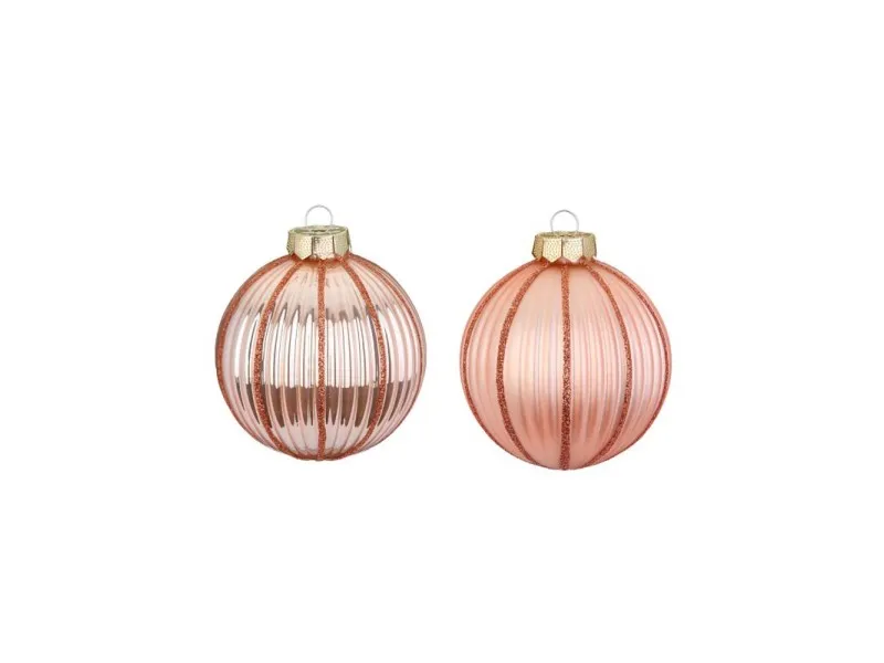 Pallina di Natale in vetro con decoro a scanalature melone Ø 8 cm