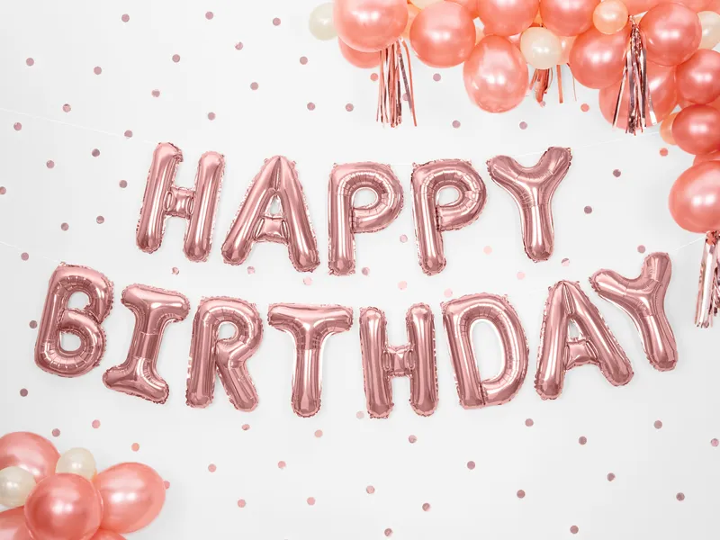 Palloncino Happy Birthday rosa metallico 3,4m x 35cm