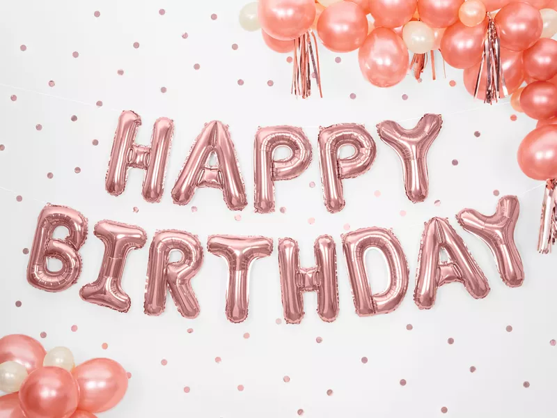 Palloncino Happy Birthday rosa metallico 3,4m x 35cm